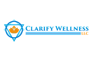 White background with light blue text: Clarify Wellness. Logo to left, blue and yellow
