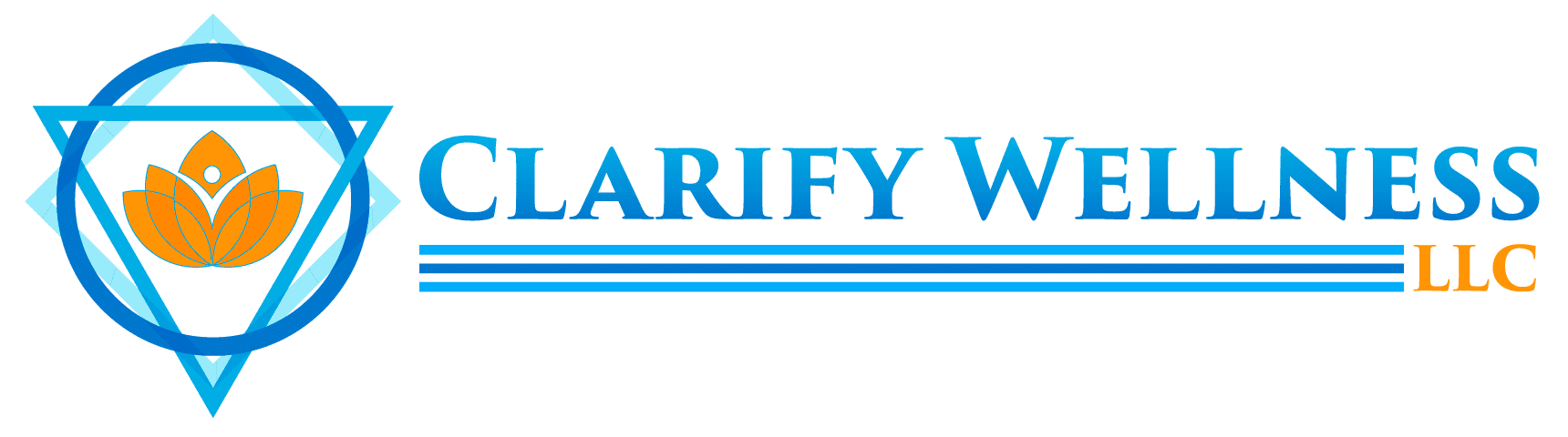 White background with light blue text: Clarify Wellness. Logo to left, blue and yellow