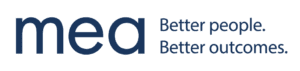 White background, blue letters: MEA Better People. Better Outcomes.